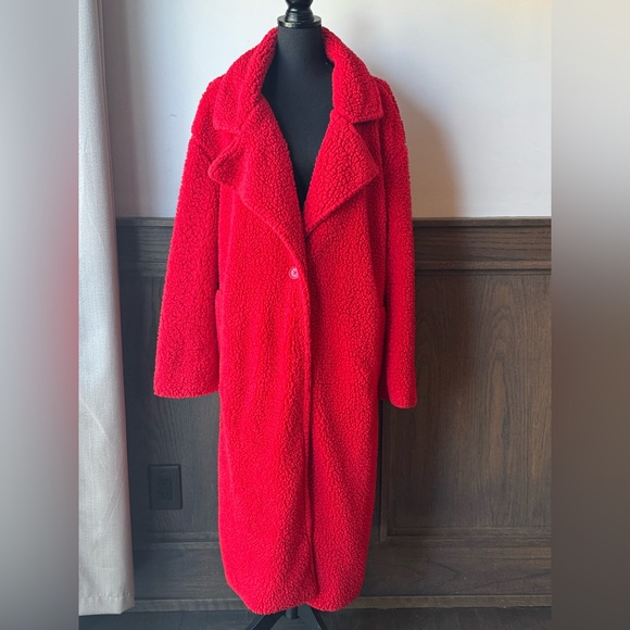 Vibrant Long Red Teddy Jacket for Women 2X - Picture 1 of 8